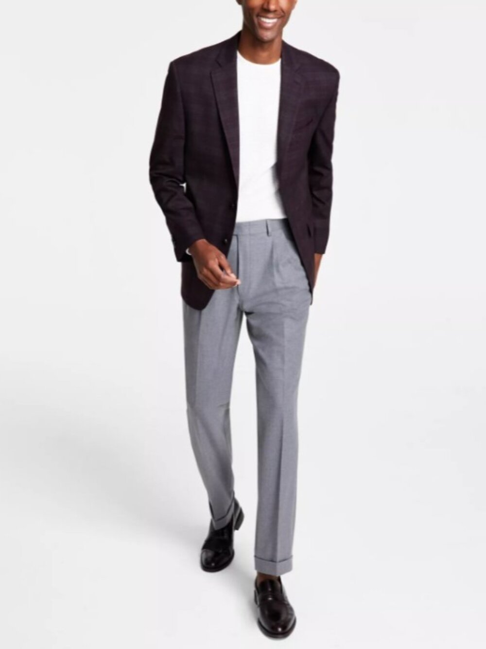 Michael Kors Men's Classic Fit Notch Lapel Plaid Sport Coat Wine Size 38S